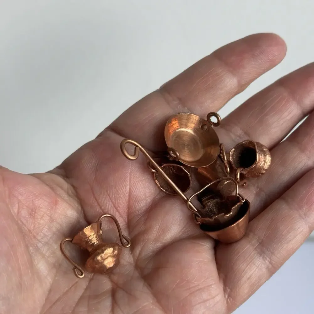 1:12 Dollhouse Miniature Copper Metal Kitchenware Set Lot 7 Pan Pot Pitcher Cups